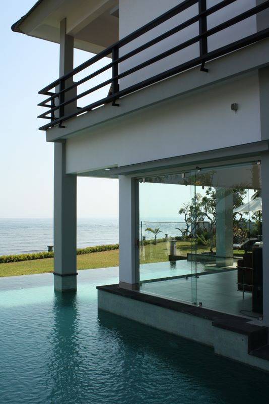 Swimming pool around living room